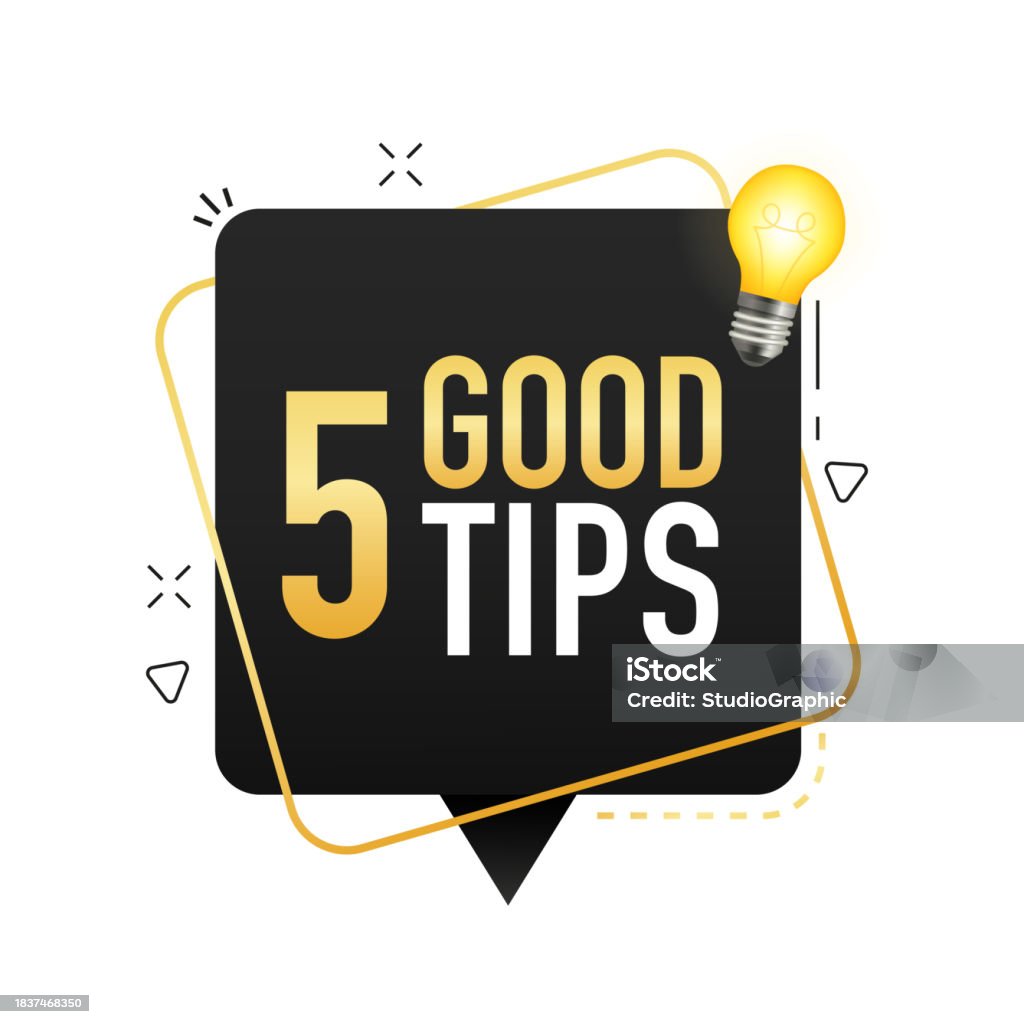 5 Tips Badge With Light Bulb On Speech Bubble Flat Vector On Isolated 5 Tips Badge With Light Bulb On Speech Bubble Flat Vector On Isolated