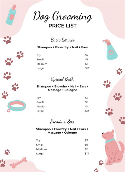 Dog Grooming Price List For Pet Groomer Price List Template Printable Dog Grooming Price List For Pet Groomer Price List Template Printable