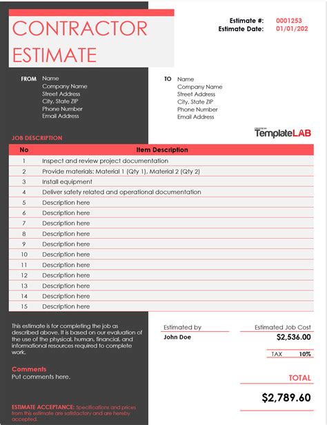 Download Contractor Estimate Template Estimate Template Quote Download Contractor Estimate Template Estimate Template Quote