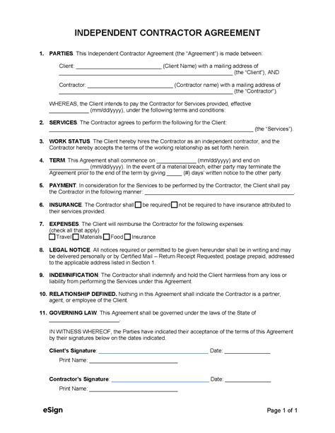 Free 1 Page Simple Independent Contractor Agreement Template Pdf Word Free 1 Page Simple Independent Contractor Agreement Template Pdf Word