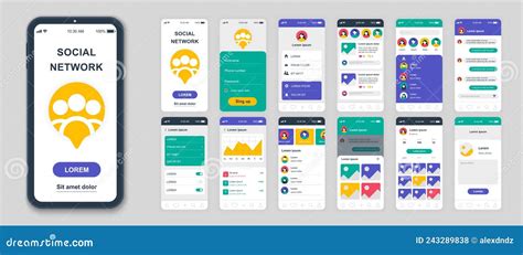 Set Of Ui Ux Gui Screens Social Network App Flat Design Template For Set Of Ui Ux Gui Screens Social Network App Flat Design Template For