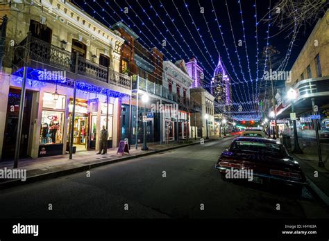 String Lights Hung Over Dauphin Street And Buildings In Downtown String Lights Hung Over Dauphin Street And Buildings In Downtown