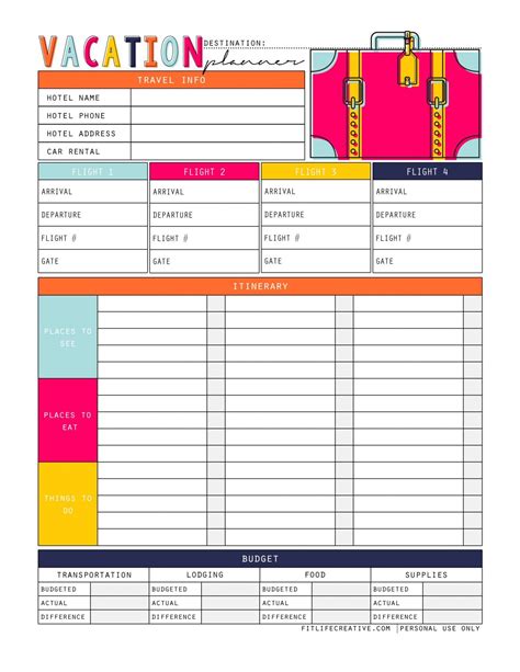 Vacation Planner Printable Vacation Planner Printable