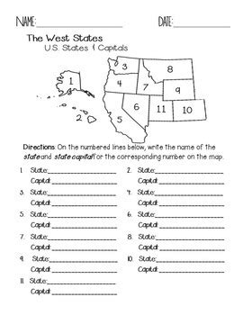 West Region State Capitals Worksheet 1 States And Capitals West West Region State Capitals Worksheet 1 States And Capitals West